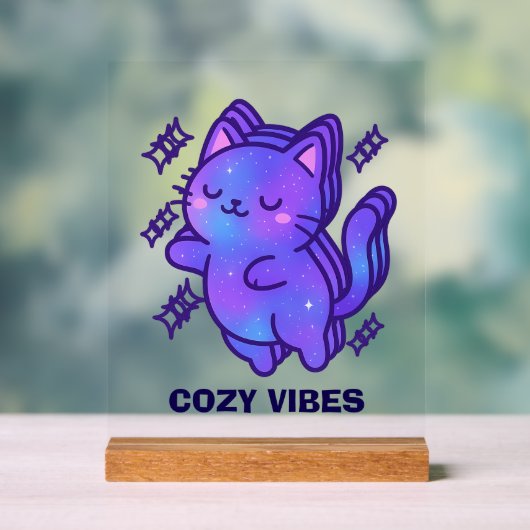 Cozy Vibes Galaxy Cat – Schattigee Astral Whimsy Acryl Bord (Neutraal)