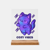 Cozy Vibes Galaxy Cat – Schattigee Astral Whimsy Acryl Bord (Voorkant)