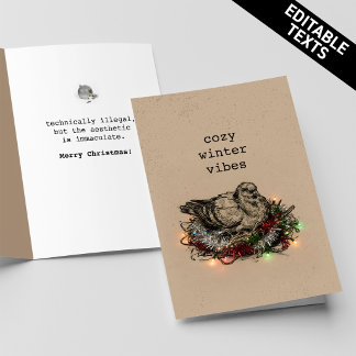 Cozy Vibes Grungy Christmas Pigeon Nest Custom  Kaart