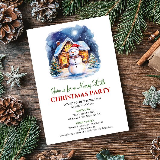 Cozy Watercolor Christmas Scene Festive Invite Kaart