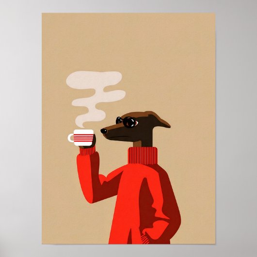Cozy Whippet Drinking Coffee - Dog Illustration Poster (Voorkant)