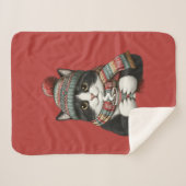 Cozy Winter Cat Cocoa Sherpa Deken (Voorkant (horizontaal))