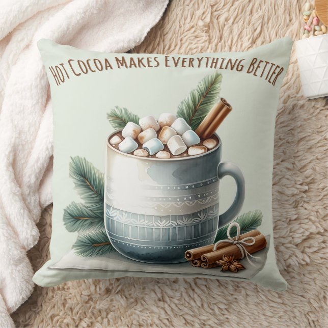 Cozy Winter Cocoa Marshmallow Mug Scene Kussen (Deken)