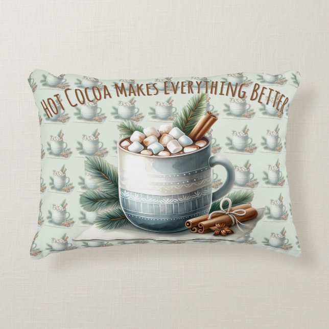 Cozy Winter Cocoa Marshmallow Scene Accent Kussen (Voorkant)