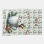 Cozy Winter Cocoa Marshmallow Scene Theedoek (Horizontaal)