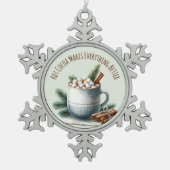 Cozy Winter Cocoa Marshmallow Scene Tin Sneeuwvlok Ornament (Voorkant)