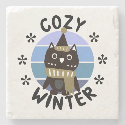 Cozy Winter, Cute Owl Stenen Onderzetter (Voorkant)