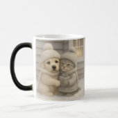 Cozy Winter Mug with Puppy and Kitten Illustration (Gauche)