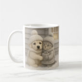 Cozy Winter Mug with Puppy and Kitten Illustration (Gauche)
