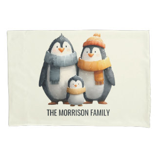Cozy Winter Penguin Family Kussensloop