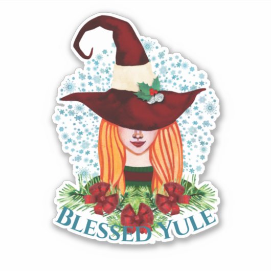 Cozy Winter Solstice Witch Pet Blessed Yule Sticker (Voorkant)