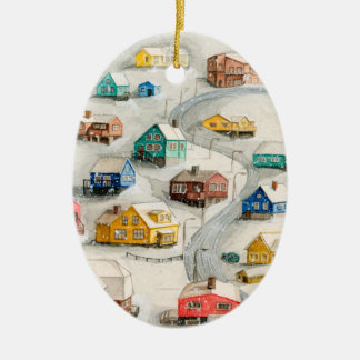 Cozy Winter Village Art Keramisch Ornament