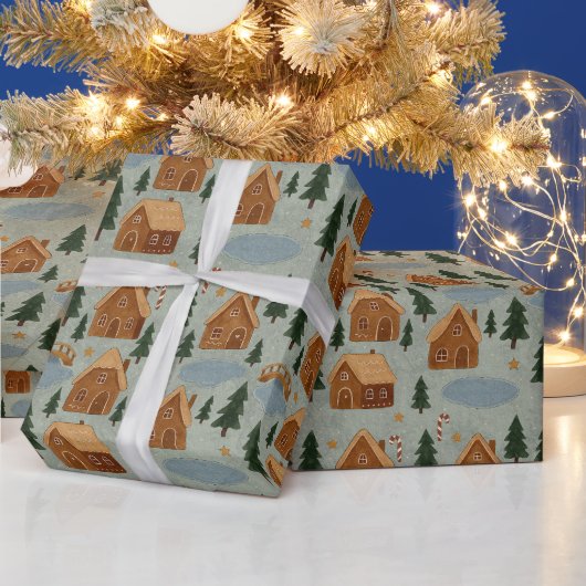 Cozy Winter Village Pattern Wrapping Paper Cadeaupapier (Feestdagen)