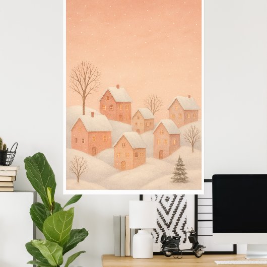 Cozy Winter Village Poster (Thuiskantoor)