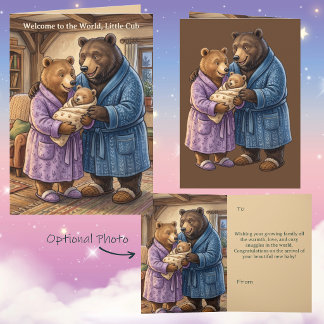Cozy Woodland Bear Family New Baby Greeting Kaart