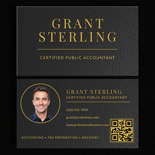 CPA Tax Preparer Accountant Faux Leather QR Code Visitekaartje