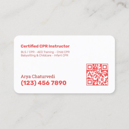 CPR-instructeur en eerste hulp QR Visitekaartje (Achterkant)