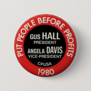 CPUSA Verkiezingsdag 1980 Gus Hall/Angela Davis Bu Ronde Button 5,7 Cm