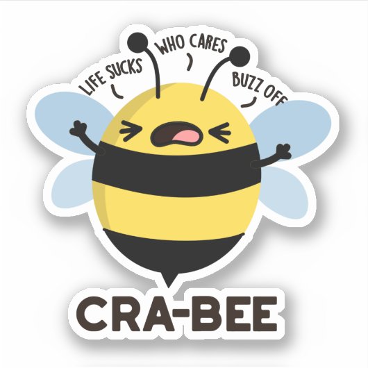 Cra-bee Funny Crabby Bee Pun Sticker (Voorkant)