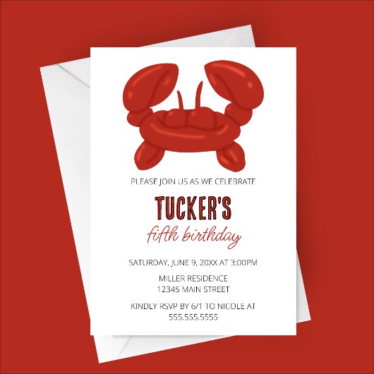 Crab Balloon Animal Birthday Party Kaart