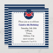Crab Beach Navy frappe Nautical Party Invitation (Devant / Derrière)