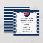 Crab Beach Navy Stripes Nautische Party Uitnodigin Kaart (Voorkant / Achterkant)