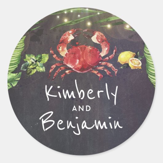Crab Beach Tropische Palm String Lights Ronde Sticker (Voorkant)