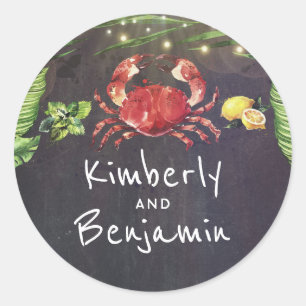 Crab Beach Tropische Palm String Lights Ronde Sticker