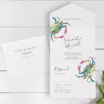 Crab Beach Wedding All In One Invitation Modèle<br><div class="desc">Ce thème de plage triplé invitations mariage et carte rsvp vient dans un tout en un design. Il présente un crabe d'aquarelle unique dans les tons rouges, bleus et verts. Customisez chaque rabat de ce modèle d'invitation avec vos coordonnées de mariage, rsvp et adresse de retour. Un choix écologique pour...</div>