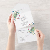Crab Beach Wedding All In One Invitation Modèle (Déchirure)