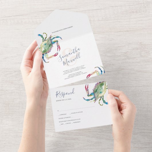 Crab Beach Wedding All In One Invitation Modèle (Déchirure)