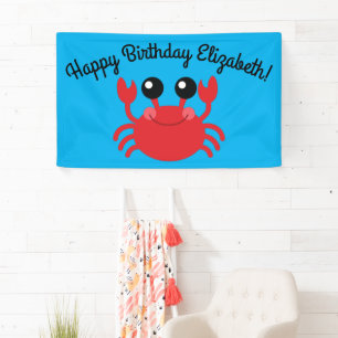 Crab Birthday Party Cute Cartoon Kinder Spandoek