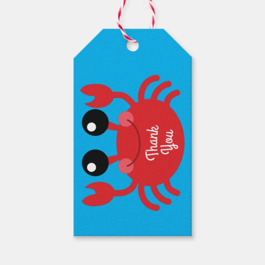 Crab Birthday Party Dank je dat je Cartoon Kindere Cadeaulabel (Voorkant)
