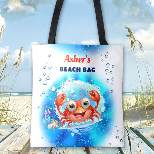 Crab Blue Boy Pool Beach Aangepaste naam Draagtas