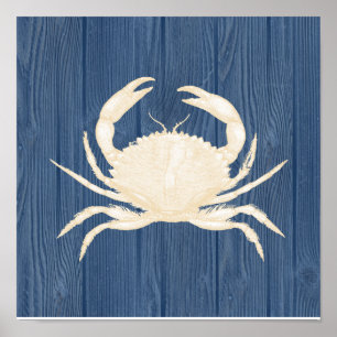 Crab  Blue Wood Beach Poster