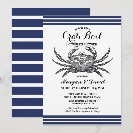 Crab Boil Engagement Party Check Blue Beach Kaart (Voorkant / Achterkant)