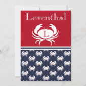 Crab Boil Invite Red Crab Navy Blue White Coastal Kaart (Achterkant)