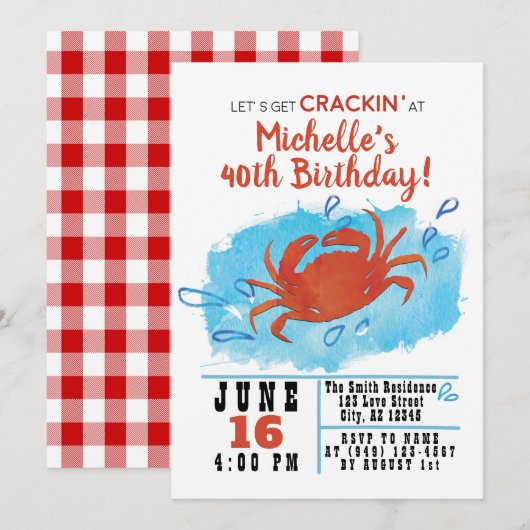 Crab Boil Nautical Birthday Invitation Kaart (Voorkant / Achterkant)