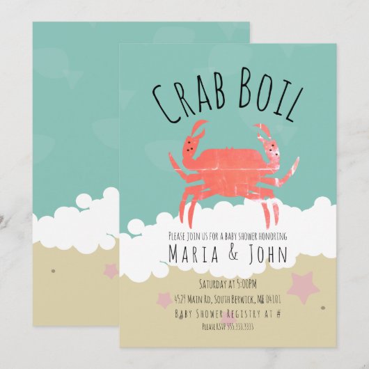 Crab Boil Party Baby shower Beach Invitation (Devant / Derrière)