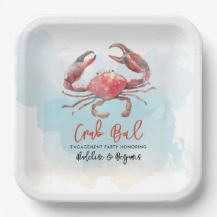 Crab Boil Verloving Zeevruchten Party Waterverf Papieren Bordje