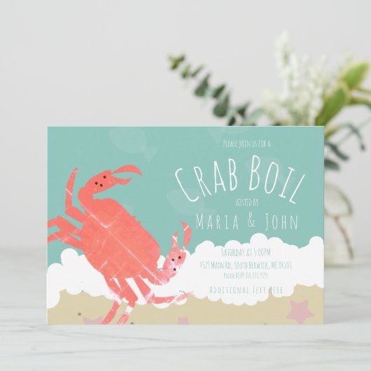 Crab bouil Party Sand Ocean Waves Invitation (Debout devant)