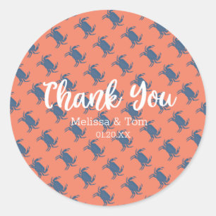 Crab Broil Boil Red Blue Pattern Weddenschap Bedan Ronde Sticker