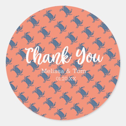 Crab Broil Boil Red Blue Pattern Weddenschap Bedan Ronde Sticker (Voorkant)