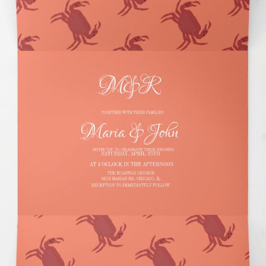 Crab Broil Boil Seafood Beach Nautical Weddenschap Drieluik Uitnodiging (Binnenkant midden)