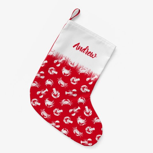 Crab en Lobster Patterned Red en White Kleine Kerstsok (Voorkant (Hangend))