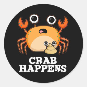 Crab Happny Animal Pun Dark BG Ronde Sticker