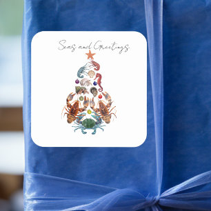 Crab Lobster kerstboom Zee Holiday Vierkante Sticker
