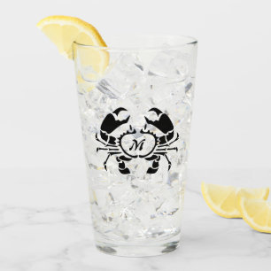 Crab Monogram in een Black Stencil Style Glas