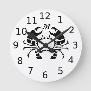 Crab Monogram in een Black Stencil Style Ronde Klok