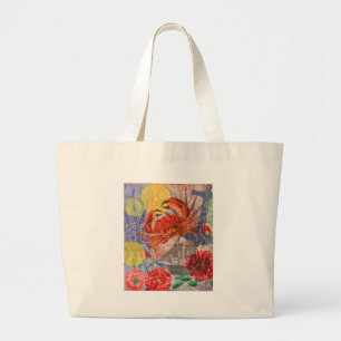 Crab Nautical Beach Seafood Art Grote Tote Bag